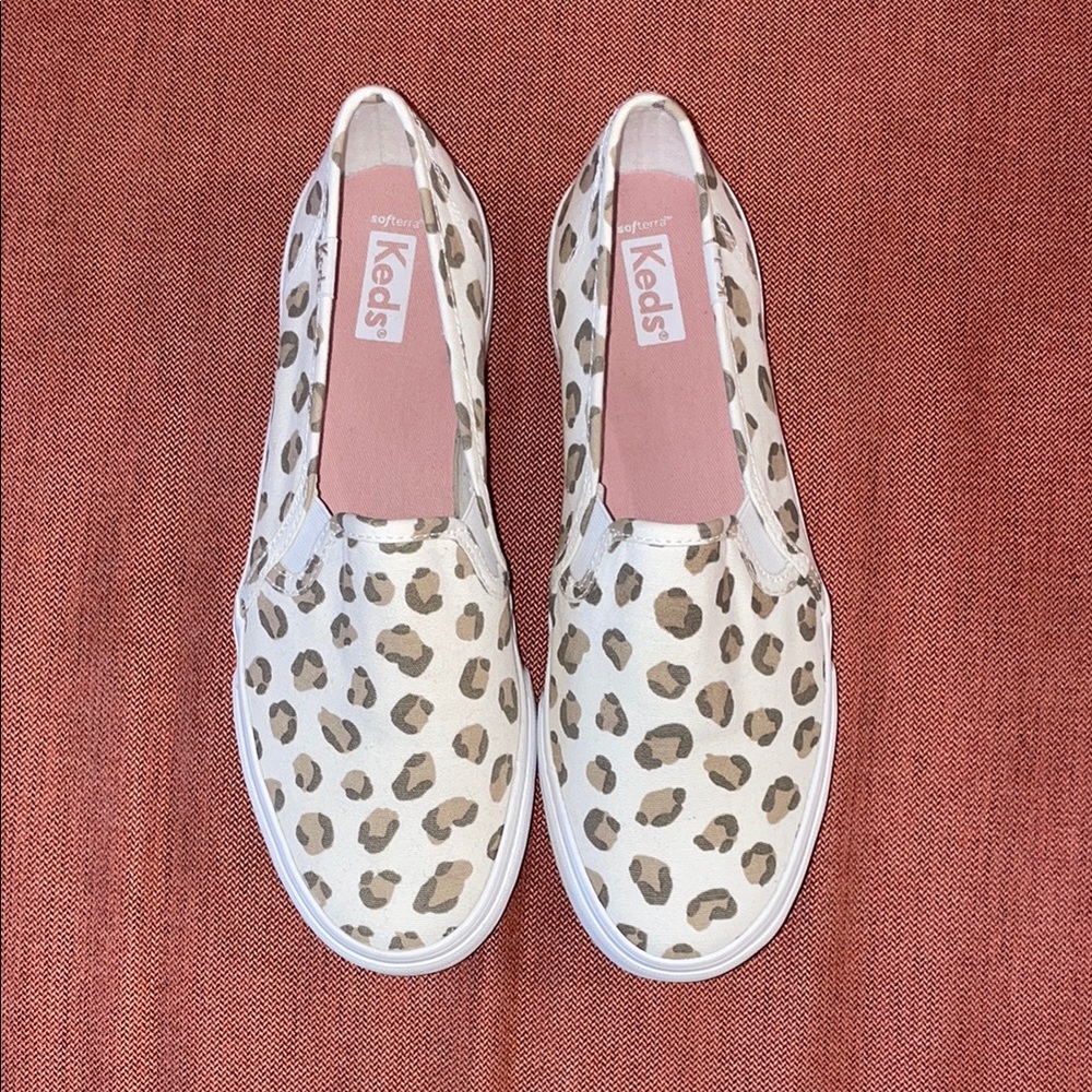 Keds White Leopard Print Slip-On Sneakers